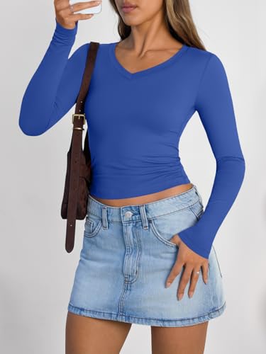 Image of Trendy Queen Womens Long Sleeve Shirts 2026 Fall Fashion Basics Crop Tops