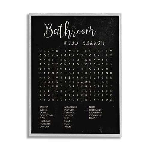Stupell Industries Bathroom Word Search Activity Over Distressed Black, Design