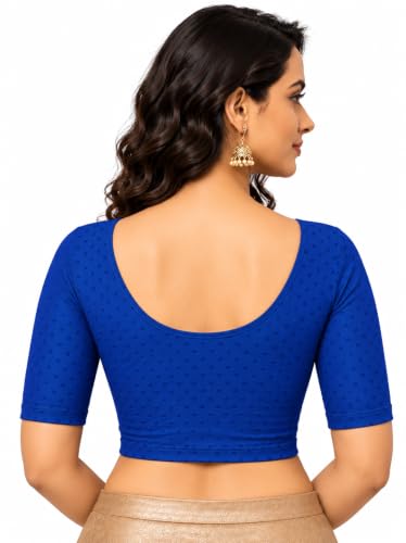 Image of Fressia Fabrics Women's Black Cotton Stretchable Readymade Saree Blouse