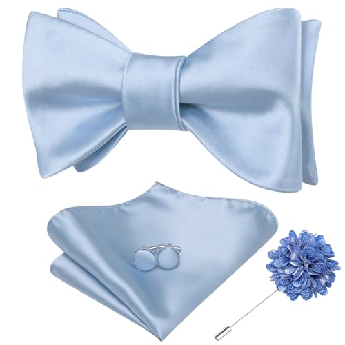 Image of Dubulle Self Tie Bow Ties and Lapel Pin for Men Paisley Solid Mens Bowtie and Handkerchief Cufflinks Set Wedding