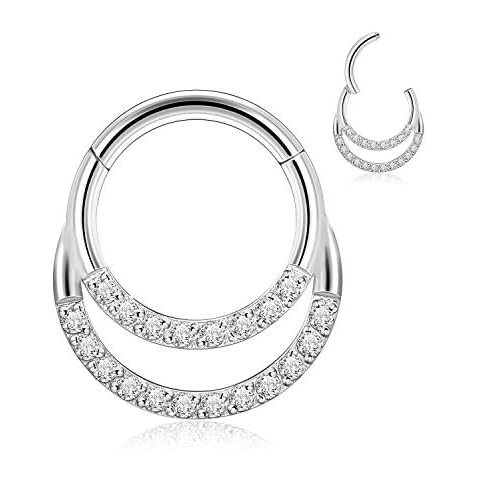 AROWRO Septum Rings 16G Nose Rings Septum Jewelry Daith Piercing Jewelry Surgical Steel Septum Clicker Daith Earrings Smiley Tragus Rook Helix Daith Piercing Jewelry 7mm Silver Cover