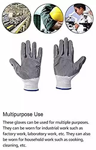 Image of Multipurpose Nylon Anti Cut PU Nitrile Coating Work Safety Gloves, Hand & Fingers, Gardening, Mechanical, Construction, Agriculture & Automotive - Durable & Comfortable (12 Pairs WhiteGrey)