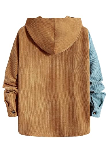 Floerns Men's Drawstring Hoodie Long Sleeve Button Front Plaid Blouse Tops2