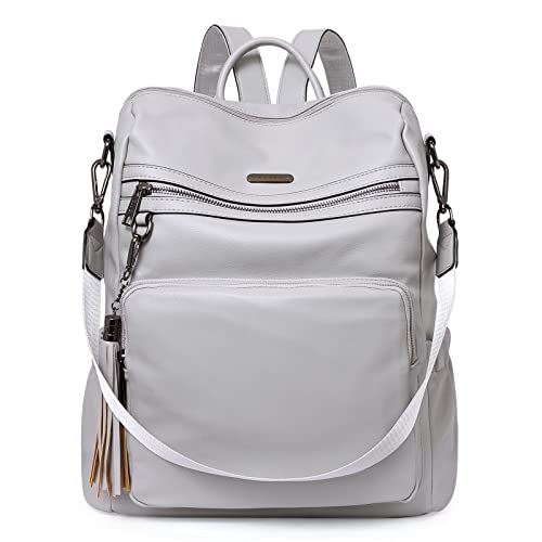 Image of Backpack Purse For Women Fashion Leather Designer Travel Large Ladies Shoulder Bags with Tassel Gray