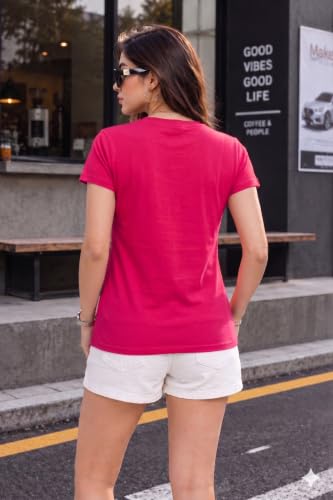 Image of Preneum Women's Graphic Printed T-Shirt, Round Neck Half Sleeve Casual Slim Fit Cotton Blend Tee, College, Office & Travel