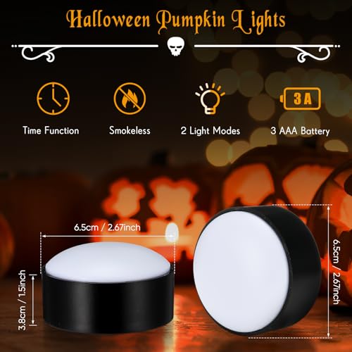 Image of Riakrum 6 Pieces Halloween Remote Timer LED Lights with Remote Summer Halloween LED Pumpkin Lights Battery Operated Lantern Bright Flameless Candle(Black,Warm Light)