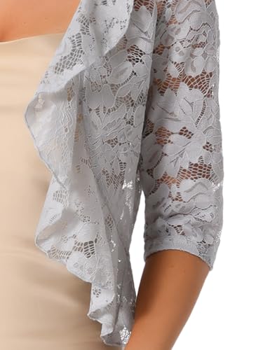 Image of Allegra K Lace Shrug for Women Bolero Tops Sheer Cardigan Open Front Half Sleeve Dressy Cover Up