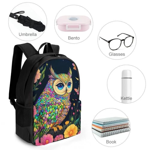 Supdreamc Colorful Owl Flowers Moon Art Rucksack Polyester Anti-Theft Multipurpose Bookbag Big Capacity Travel and Sport Backpack Rucksack With Side Pockets4