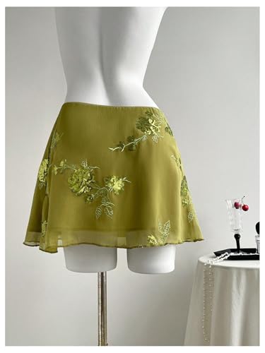 Floerns Women's Floral Embroidery Mini Skirt Low Waist Mesh Summer Skirts2