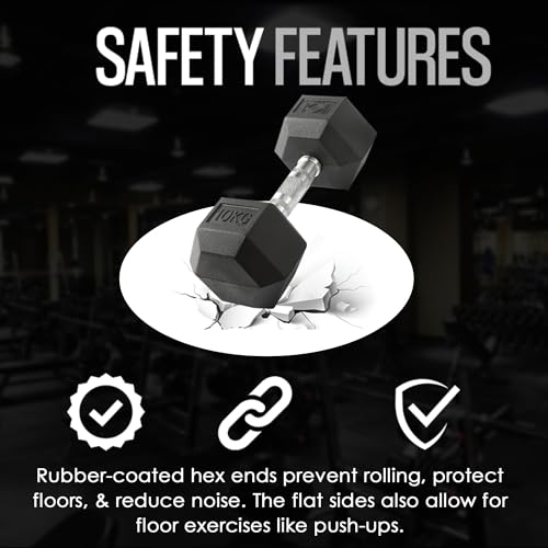 KK Hex Dumbbell Set - Dumbbell Weights For Weight Training - Hex Dumbbells Set With Rubber-Coated Heads, Stainless-Steel Core & Knurled Chrome Handle - Image 6
