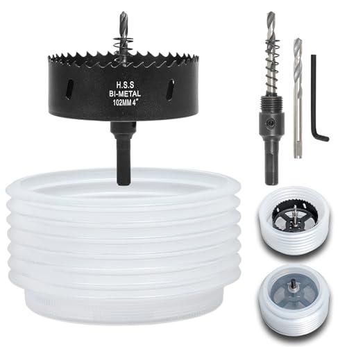 Image of 4 Hole Saw for Recessed Lights, 4 Inch Hole Cutter with Dust Bowl Catcher for Led Recessed Lighting 4 Inch and Wood Metal Drywall, Bi-Metal Construction, Black