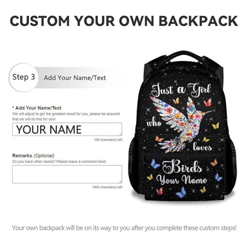 Personalized Girls Backpack for School - 17 Inch Bird Backpacks for Kids - Lightweight Bookbag for Elementary Travel3