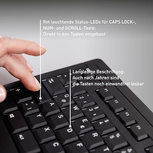 CHERRY STREAM KEYBOARD, Kabelgebundene Tastatur, EU-Layout (QWERTY), Flüsterleise Tastenan, Einzigartiges Tippgefühl, Flaches Design, Schwarz – Bild 6