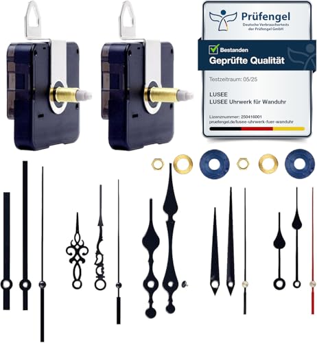 LUSEE 2 Piezas Mecanismos de Movimiento de Relojes, Mecanismo de Silencioso de Cuarzo con 5 Pares de Puntero para DIY Reparación Reemplazo de Piezas (16mm / 0,62pulgada, 22mm / 0,86pulgada, Negro)