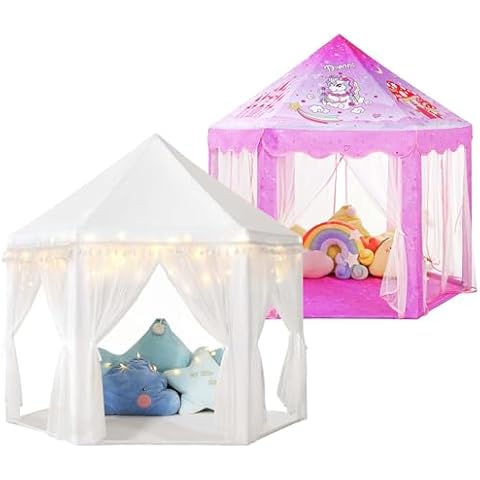 Save 25% Monobeach White Princess Tent & Unicorn Princess Tent Girls Large Playhouse Kids Castle Play Tent with Star Lights Cover