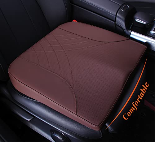 Image of kingphenix Premium Car Seat Cushion, Memory Foam Driver Seat Cushion to Improve Driving View- Coccyx & Lower Back Pain Relief - Seat Cushion for Car, Truck, Office Chair (Leather Brown)