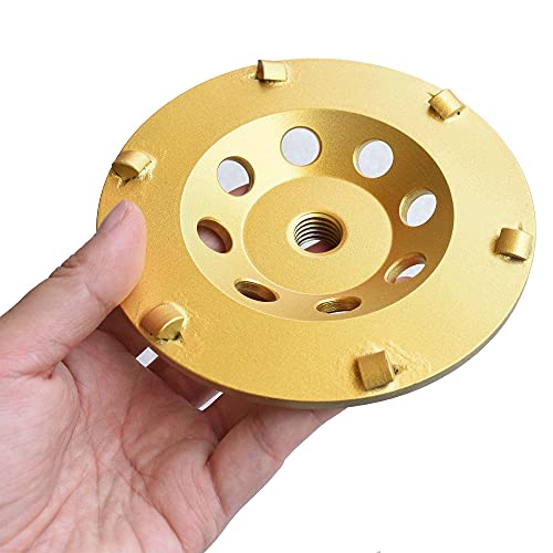 Actintool 5 In. X 5/8-11 In. Threaded 6 Pcs 1/4 Round Epoxy Removal Pcd 5" Pcd Cup Wheel, Concrete Coating Thinset Mortar Removing Pcd Grinding Wheel (5/8"-11 Threaded) #TOP4