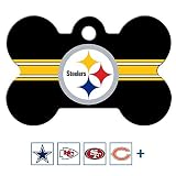 GoTags Personalized Pittsburgh Steelers Dog Tag, Brass Metal Bone Shape Pet ID Tag Engraved with Name and Custom Text, Every NFL Football Team Pet Apparel (Large)