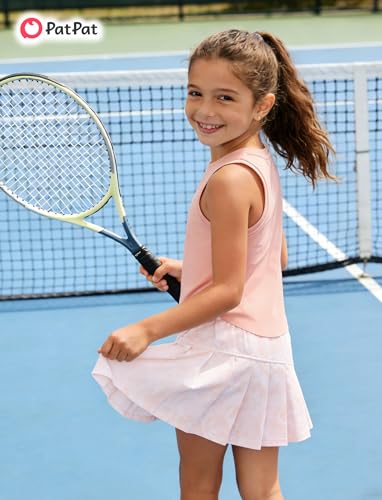 Image of PATPAT Girls Tennis Skirt Sets Moisture Wicking Tank Tops and Pleated Skirts 2 Piece Outfits Activewear Sets 5-12 Years