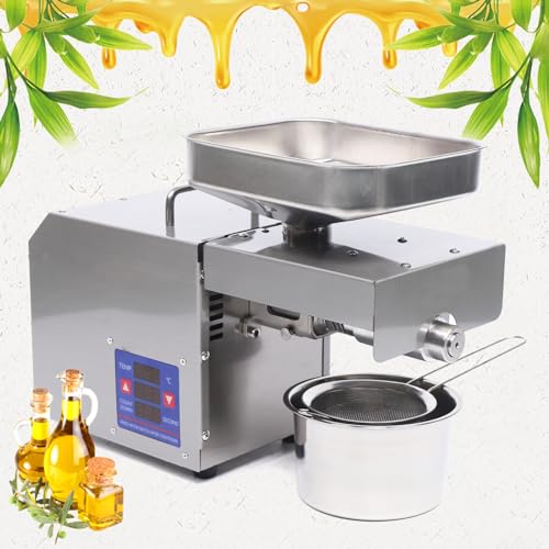 Electric Oil Press Machine, 600W Automatic Commerical Stainless Steel Oil Press Extractor, Temperature Adjustable, for Peanuts, Soybeans, Rapeseed, Walnuts, Sesame, Sunflower Seeds, Almonds, Corn