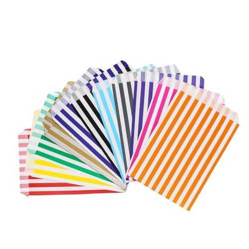 5x7' Pack of 100 Assorted Striped Paper Sweet Bags Ideal for Any Occasion & can be used as Party, Candy, Sweet, Gift, Popcorn, Small Paper bags (Mixed, 5x7-100 Bags)