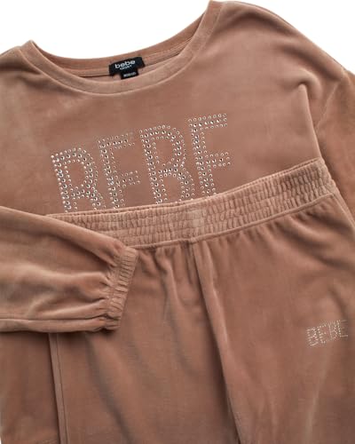 bebe Girls Jogger Set - 2 Piece Bling Velour Crewneck Long Sleeve Shirt and Jogger Pants - Girls Athletic Clothing Set (7-12)3