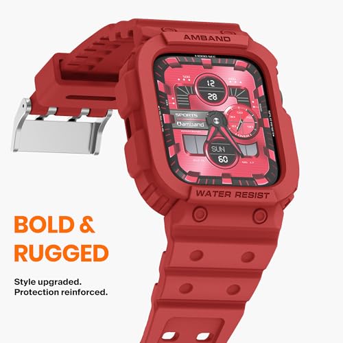 Image of amBand Compatible for Apple Watch Band 45mm 44mm 42mm with Bumper Case, Clear Cute Women Strap for iWatch SE 3 SE 2nd SE Series 9 8 7 6 5 4 3 2, Sport Jelly Protective Cases Protector, Mars Red