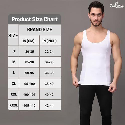 Image of Wearslim Premium Men's Super Combed Cotton Elastene Stretch Fabric Tummy Tucker Vest for Man with Extended Length for Easy Tuck | Gynecomastia Compression Body Shaper Vests for Men (Pack of 2 - B&W)