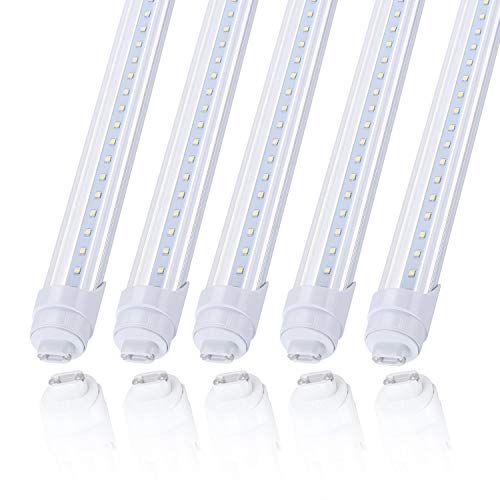 JOMITOP 8ft R17D Rotatable HO Base led Tube Light 45W, Replacement 100W Fluorescent Lamp Shop Lights, 8FT, Dual-Ended Power, Cold White 6000K, 5400LM,Clear Cover, AC 90-277V Pack of 25