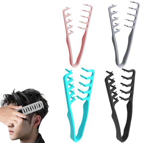 Image of 4 Pcs Texture Hair Comb, 10.5x22.5cm Volumizing Detangling Curly Hair Brush, Portable Travel Blow-Dry Styling Tool for Men, Black Pink Blue Gray Assorted Colors