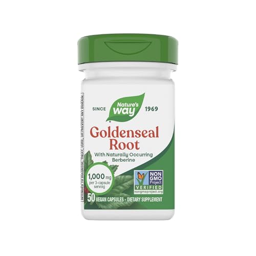 Natures Way Goldenseal Root Traditional Digestive Support Berberine Non-GMO Project Verified Vegan 50 Capsules (Packaging May Vary)