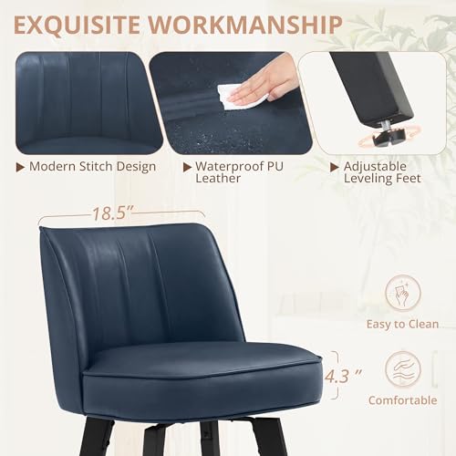 Image of LUE BONA 360-degree Swivel Bar Stools, 26 inch Counter Height Bar Stools with High Back and Wood Legs, Morden Faux Leather Upholstered Barstools for Kitchen Counter