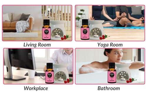 Image of Earth N Pure Diffuser Gift Set | Pack of - 1 Rose Essential Oil Therapeutic Grade - 15ml, 1 Ceramic Aroma Diffuser /Burner, 2 Tealight Candles | for Home Decor