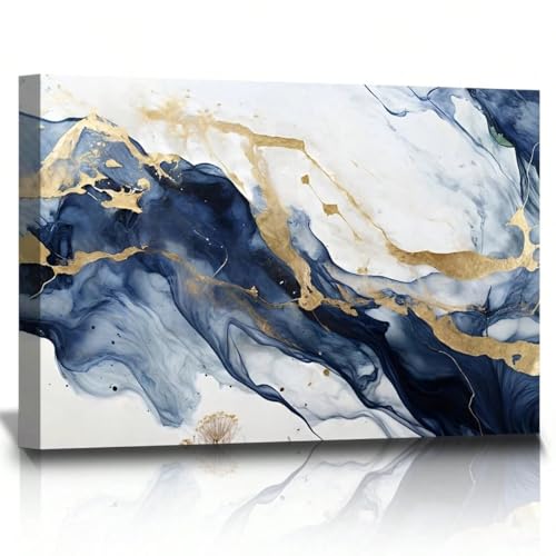 Toile abstraite bleu et or de qualité supérieure avec son cadre intérieur 60x80