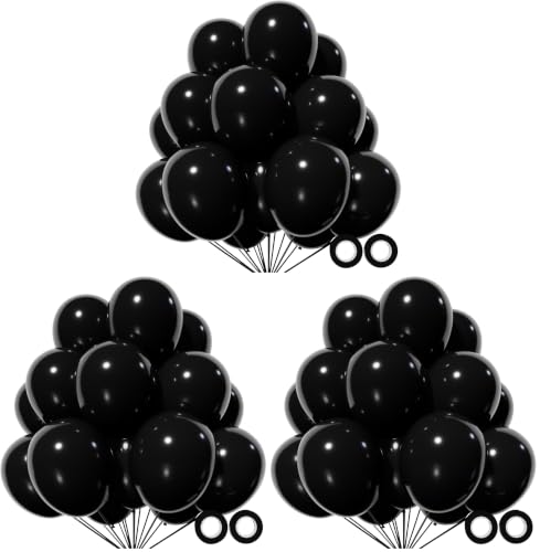 Image of 110pcs Black Balloon 12 inch, Black Latex Balloons for Birthday Party Baby Shower Wedding(with 2 Ribbons). (Pack of 3)