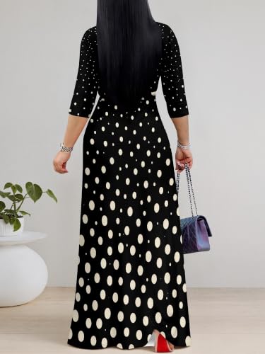 Image of Maxi Dress for Women with Sleeves, Empire Waist Dress | A-line shape, self-tie belt, side pockets and pull-on design; stretch fabric for church, work and casual wear