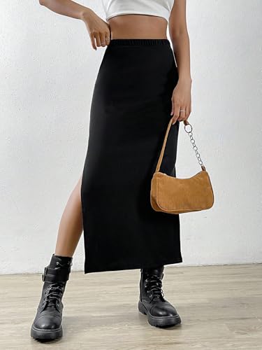 Women High Waist Spring Summer Casual Solid Slit Skirt Summer Skirt3