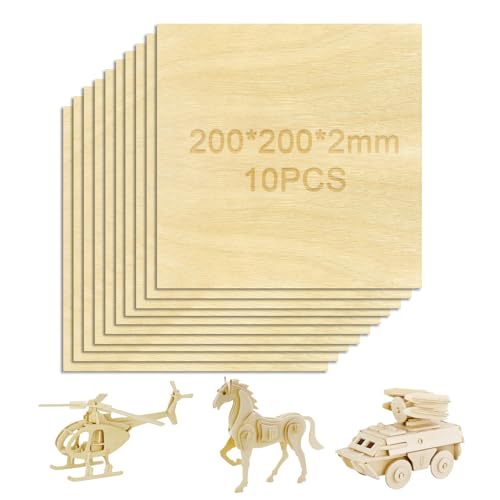 Lote de 10 Placas de Madera Balsa Contrachapado de 2 mm para Bricolaje, Tilo para escultura, modelismo, artesanía, pirograbado (20 x 20 x 0,2 cm)