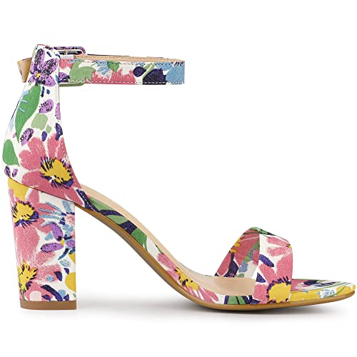 Image of Allegra K Women's Floral Print Open Toe Block High Heels Summer Sandals