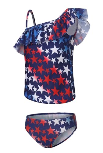 Image of Girls Two Piece Swimsuits Hawaiian Ruffle Tankini Swimwear Bathing Suit Set