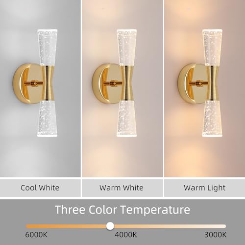 Image of JoollySun Crystal Sconces Wall Lighting with Dimmable 3-Color (3000K-6000K) LED for Bathroom Hallway Bedroom