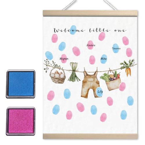Image of Locally Grown Baby Shower Decoration, Gender Reveal Party Decorations Gifts Ideas, Baby Shower Party Supplies, Thumbprint Hanging Paintings(12x15in)