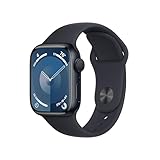Apple Watch Series 9 GPS • Caixa meia-noite de alumínio – 41 mm • Pulseira esportiva meia-noite – P/M