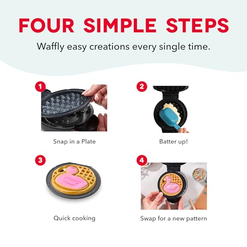 Image of Dash MultiMaker Mini System Removable Plate Set - Nonstick Replacement Plates for Summer Waffle Breakfast - Waffle Maker Not Included - 4-Inch - Two-Pack - Flamingo & Sun