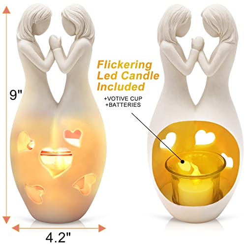 Sisters Birthday Gifts From Sister Polyresin Candle Holder Statue - W/Flickering Led, Unique Friendship Gifts For Women Friends Female, Bff Bestie Gifts For Women, Anniversary For Girlfriend #TOP2