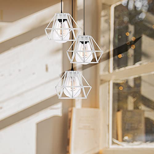 Image of Metal Cage Lamp Shade: Industrial Lamp Shade Decorative Lamp Guard Clip- on Chandelier Light Covers Ceiling Pendant Light Fixture for Table Wall Floor Ceiling White