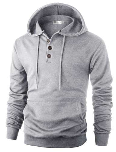 Ohoo Mens Henley Pullover Hoodie Sweatshirt Long Sleeve Lightweight with Kanga Pocke