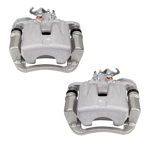 Image of TRQ Rear Driver and Passenger Side Brake Caliper Set Caliper Brackets Hardware Compatible with 2014-2018 Kia Soul