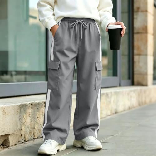 Boys Cargo Pants Baggy Wide Leg Elastic Waist Drawstring Chino Husky Pants - image 5