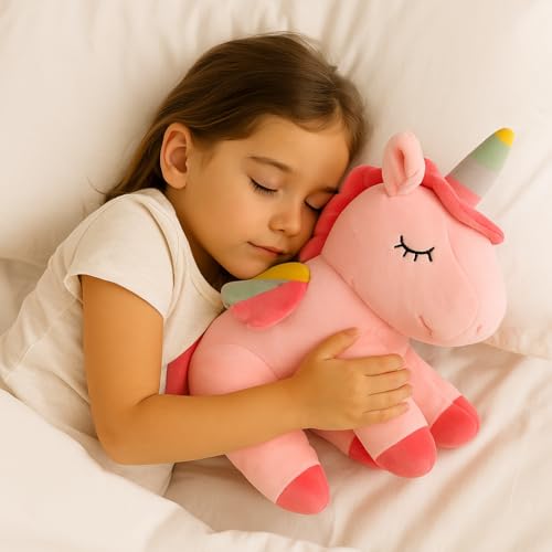 Image of Soft Unicorn Plush Toy for Kids | Cute Sleeping Unicorn Stuffed Animal for Girls & Boys Hugging Toy Gift for Birthday & Baby Room Decor (Pink Color) 25cm